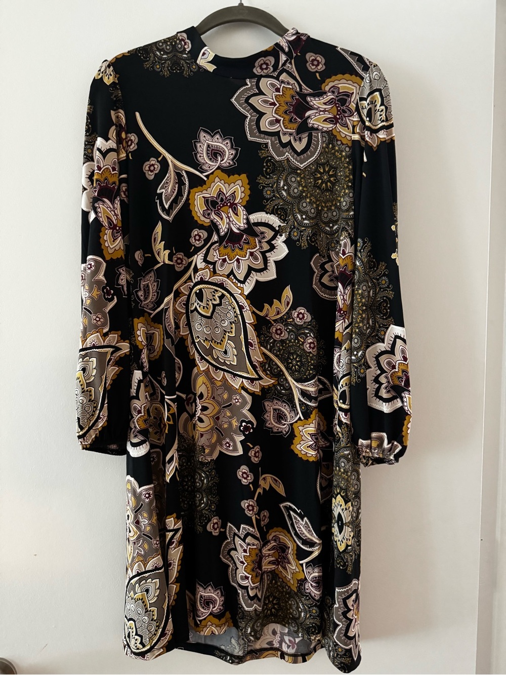 Black Floral Paisley Long Sleeve Dress
